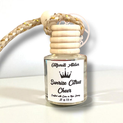 Sunrise Citrus Cheer Hanging Car Diffuser – Citrus, Floral & Fresh Morning Vibes | 8ml Glass Freshener by Glitzarati Atelier