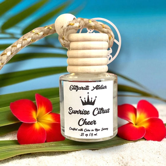 Sunrise Citrus Cheer Hanging Car Diffuser – Citrus, Floral & Fresh Morning Vibes | 8ml Glass Freshener by Glitzarati Atelier