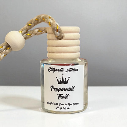 Peppermint Frost Hanging Car Diffuser – Cool Mint, Creamy Vanilla & Light Woods | 8 ml Glass Freshener by Glitzarati Atelier