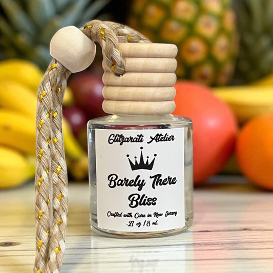 Barely There Bliss Hanging Car Diffuser – Tropical Fruit, Coconut & Vanilla | 8ml Glass Freshener by Glitzarati Atelier