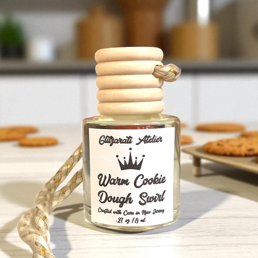 Warm Cookie Dough Swirl Hanging Car Diffuser – Fresh-Baked Cookie, Cocoa Chips & Sweet Vanilla | 8ml Glass Freshener by Glitzarati Atelier