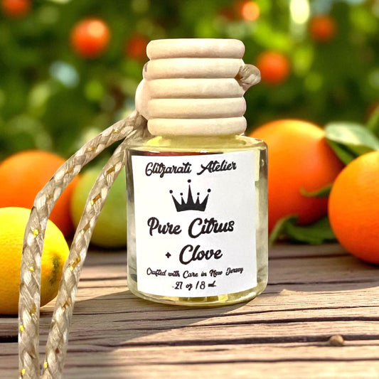 Pure Citrus & Clove Hanging Car Diffuser – Natural Orange & Warm Clove Essential Oil Blend | 8ml Glass Freshener by Glitzarati Atelier