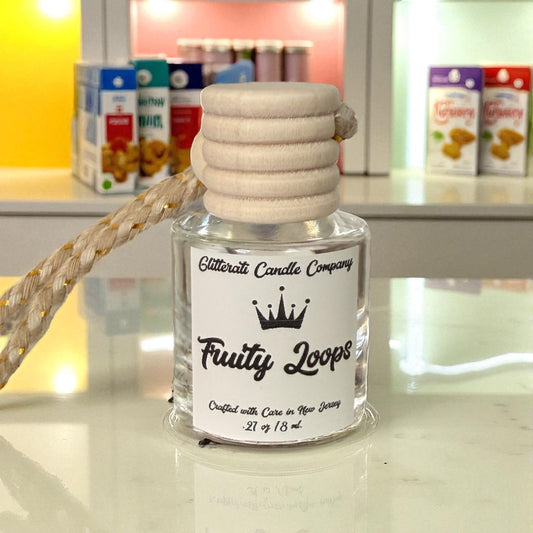 Fruity Loops Hanging Car Diffuser – Sweet Cereal Nostalgia & Citrus Fun | 8ml Glass Freshener by Glitzarati Atelier
