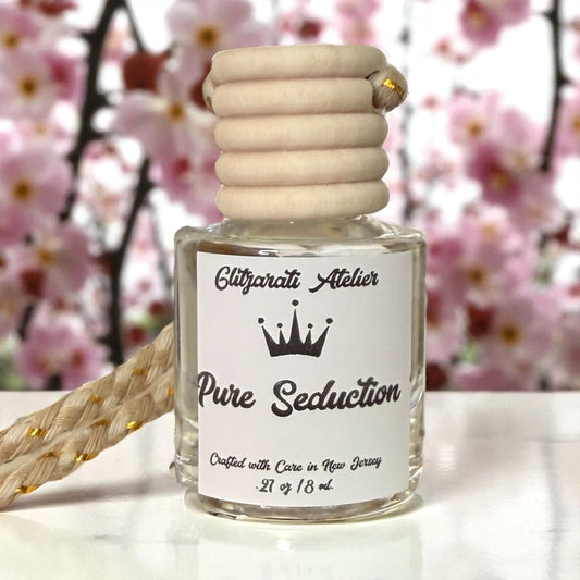 Pure Seduction Hanging Car Diffuser – Casaba Melon, Plum & Freesia | 8ml Glass Freshener by Glitzarati Atelier