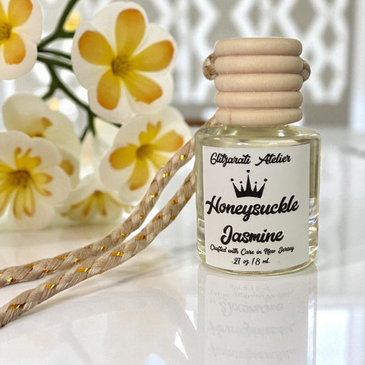 Honeysuckle Jasmine Hanging Car Diffuser – Blooming Garden Floral Scent | 8ml Glass Freshener by Glitzarati Atelier