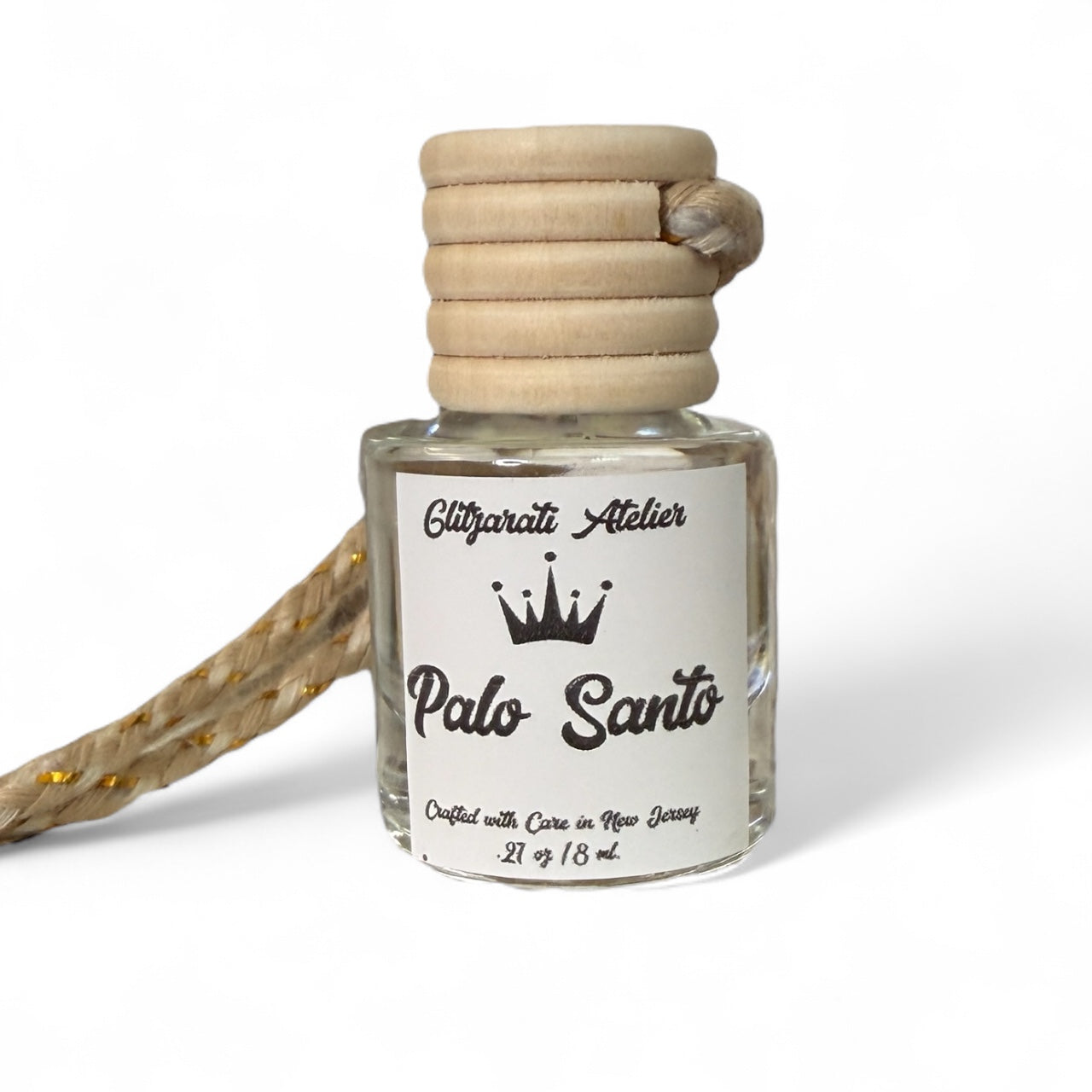 Palo Santo Hanging Car Diffuser – Cleansing Woods, Amber & Citrus | 8ml Glass Freshener by Glitzarati Atelier