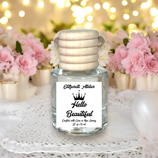 Hello Beautiful Scented Hanging Glass Car Oil Diffuser Freshener 8ml