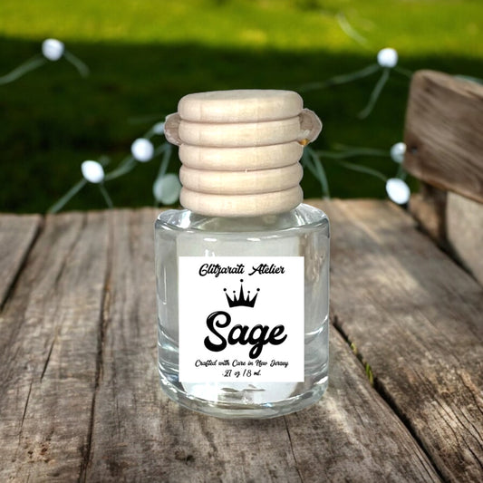 Sage Scented Hanging Glass Car Oil Diffuser Freshener 8ml