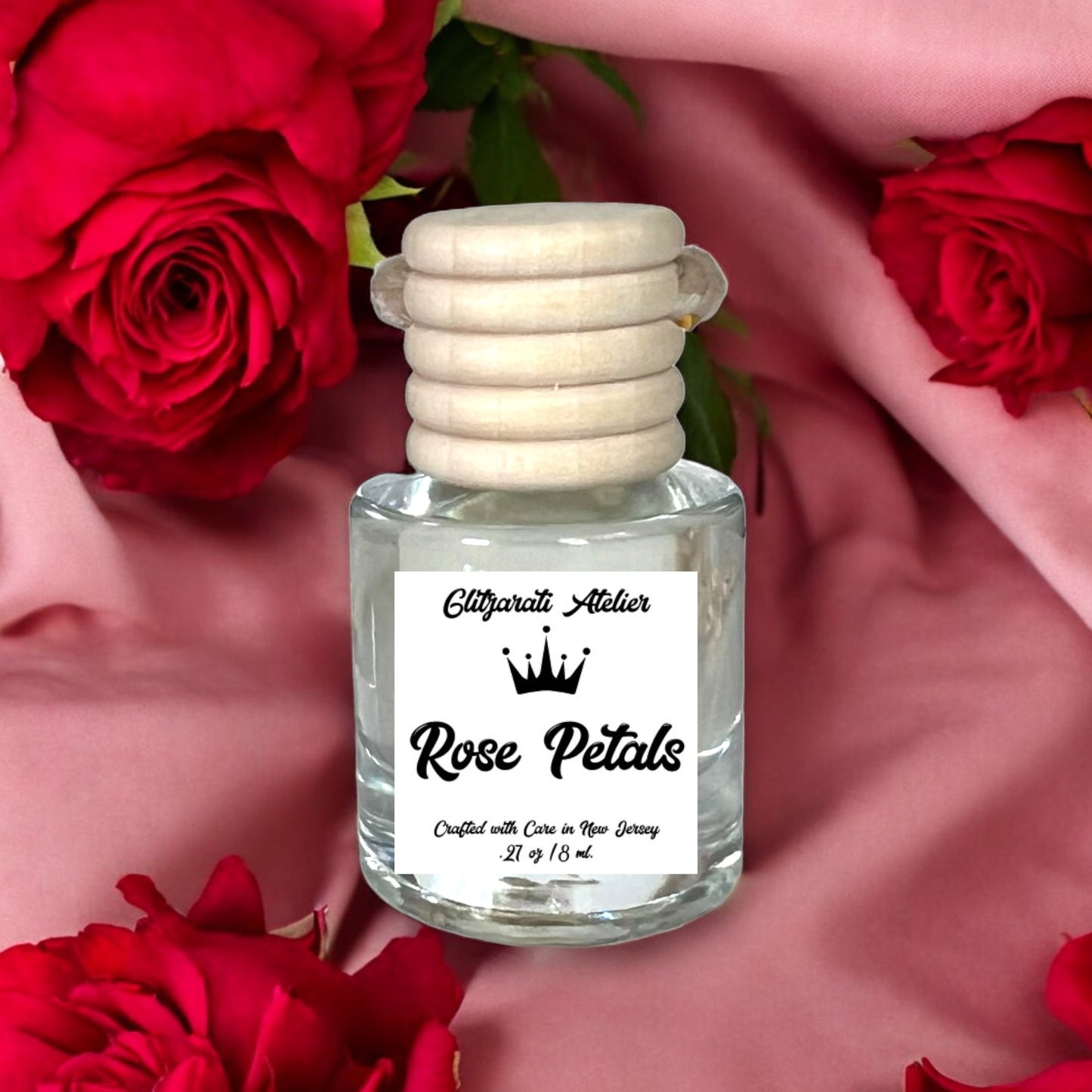 Rose Petals Scented Hanging Glass Car Oil Diffuser Freshener 8ml