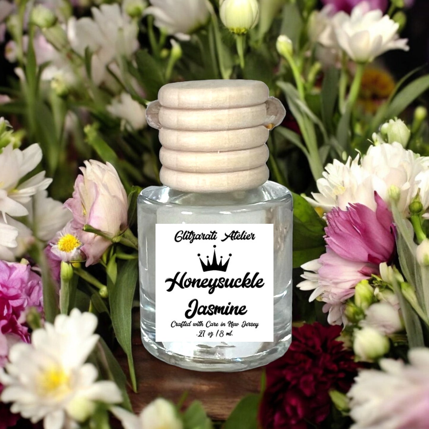 Honeysuckle Jasmine Hanging Glass Car Oil Diffuser Freshener 8ml