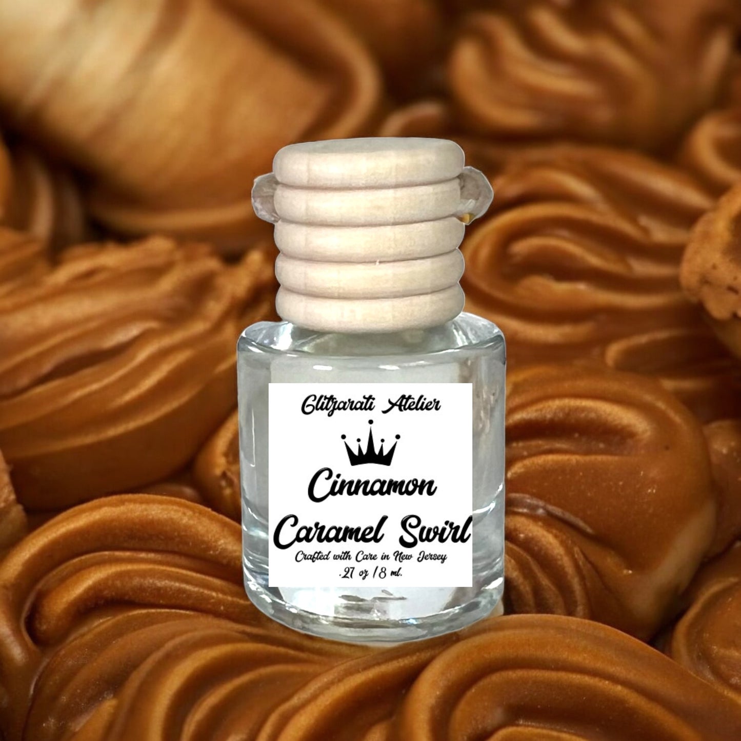 Cinnamon Caramel Swirl Hanging Glass Car Oil Diffuser Freshener 8ml