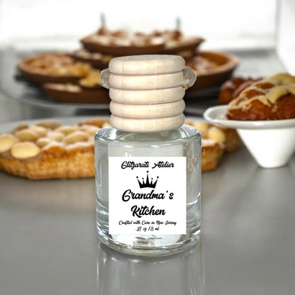 Grandma's Kitchen Scented Hanging Glass Car Oil Diffuser Freshener 8ml