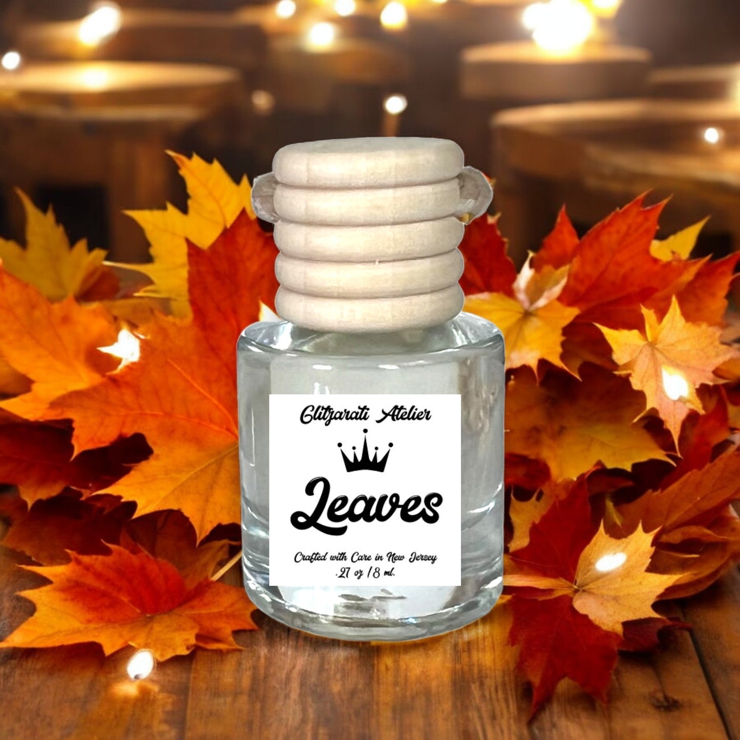 Leaves Scented Hanging Glass Car Oil Diffuser Freshener 8ml