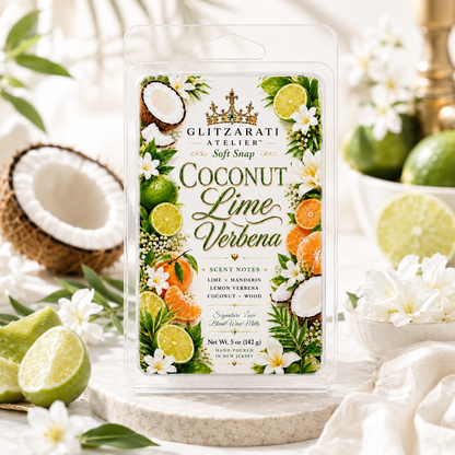 Coconut Lime Verbena | Signature Luxe Blend Wax Melt | Coconut, Lime & Lemon Verbena | 5 oz Clamshell | Glitzarati Atelier™