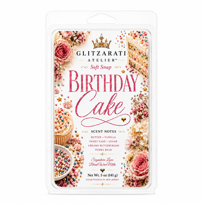 Birthday Cake | Signature Luxe Blend Wax Melt | Vanilla Cake, Sweet Frosting & Bakery Sugar | 5 oz Clamshell | Glitzarati Atelier™