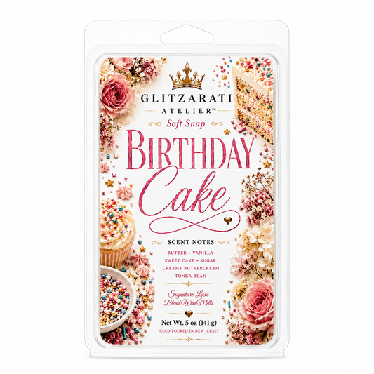 Birthday Cake | Signature Luxe Blend Wax Melt | Vanilla Cake, Sweet Frosting & Bakery Sugar | 5 oz Clamshell | Glitzarati Atelier™