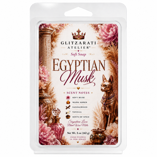 Egyptian Musk | Signature Luxe Blend Wax Melt | White Florals, Soft Musk & Powdery Warmth | 5 oz Clamshell | Glitzarati Atelier™