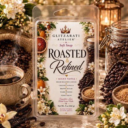 Roasted & Refined | Signature Luxe Blend Wax Melt | Fresh Brewed Coffee, Dark Roast & Espresso | 5 oz Clamshell | Glitzarati Atelier™