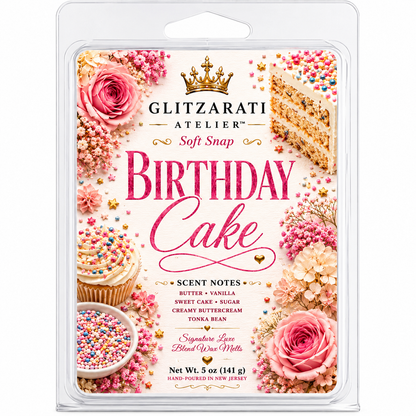 Birthday Cake | Signature Luxe Blend Wax Melt | Vanilla Cake, Sweet Frosting & Bakery Sugar | 5 oz Clamshell | Glitzarati Atelier™