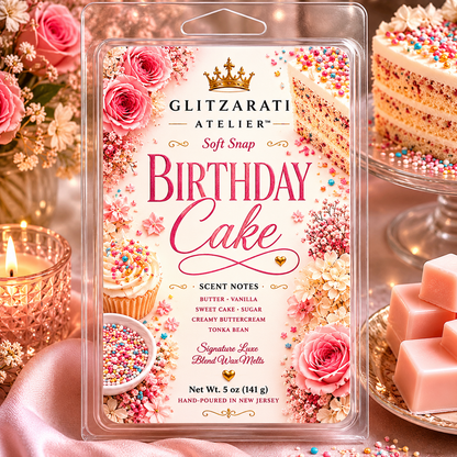Birthday Cake | Signature Luxe Blend Wax Melt | Vanilla Cake, Sweet Frosting & Bakery Sugar | 5 oz Clamshell | Glitzarati Atelier™