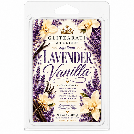 Lavender Vanilla | Signature Luxe Blend Wax Melt | Calming Lavender, Creamy Vanilla & Soft Florals | 5 oz Clamshell | Glitzarati Atelier™