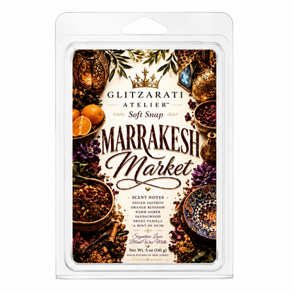 Marrakesh Market | Signature Luxe Blend Wax Melt | Cardamom, Saffron Incense & Tobacco Woods | 5 oz Clamshell | Glitzarati Atelier™