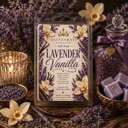 Lavender Vanilla | Signature Luxe Blend Wax Melt | Calming Lavender, Creamy Vanilla & Soft Florals | 5 oz Clamshell | Glitzarati Atelier™