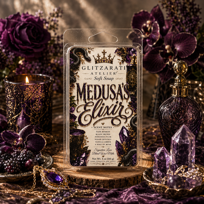 Medusa’s Elixir | Signature Luxe Blend Wax Melt | Dark Berries, Black Orchid & Vanilla Amber | 5 oz Clamshell | Glitzarati Atelier™