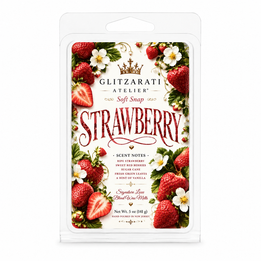 Glitzerati Atelier Strawberry soft snap packaging on a white background