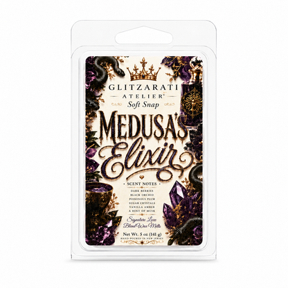 Medusa’s Elixir | Signature Luxe Blend Wax Melt | Dark Berries, Black Orchid & Vanilla Amber | 5 oz Clamshell | Glitzarati Atelier™