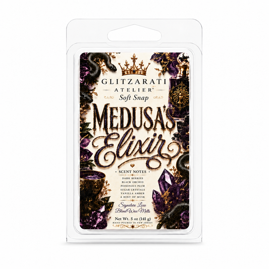 Medusa’s Elixir | Signature Luxe Blend Wax Melt | Dark Berries, Black Orchid & Vanilla Amber | 5 oz Clamshell | Glitzarati Atelier™