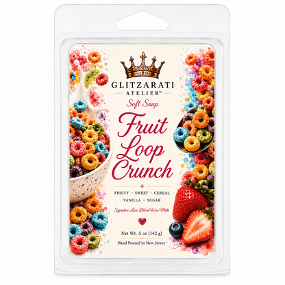 Glitzerati Atelier Fruit Loop Crunch soft snap packaging with cereal design and branding.