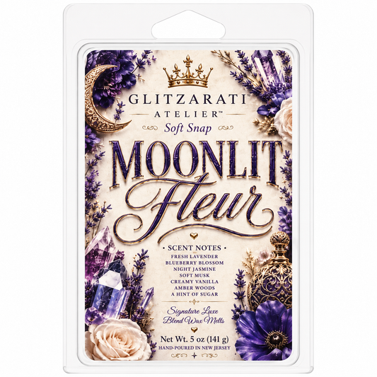 Moonlite Fleur | Signature Luxe Blend Wax Melt | Night Jasmine, Sheer Lavender & Soft Musk | 5 oz Clamshell | Glitzarati Atelier™