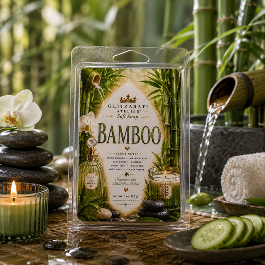 Packaged product labeled 'Bamboo' with a natural setting featuring stones, orchids, and bamboo.