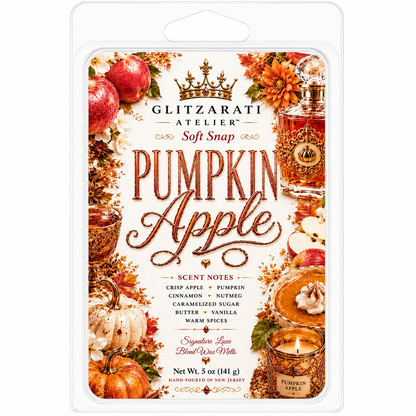 Packaged pumpkin apple scented wax melt with decorative design and branding.
