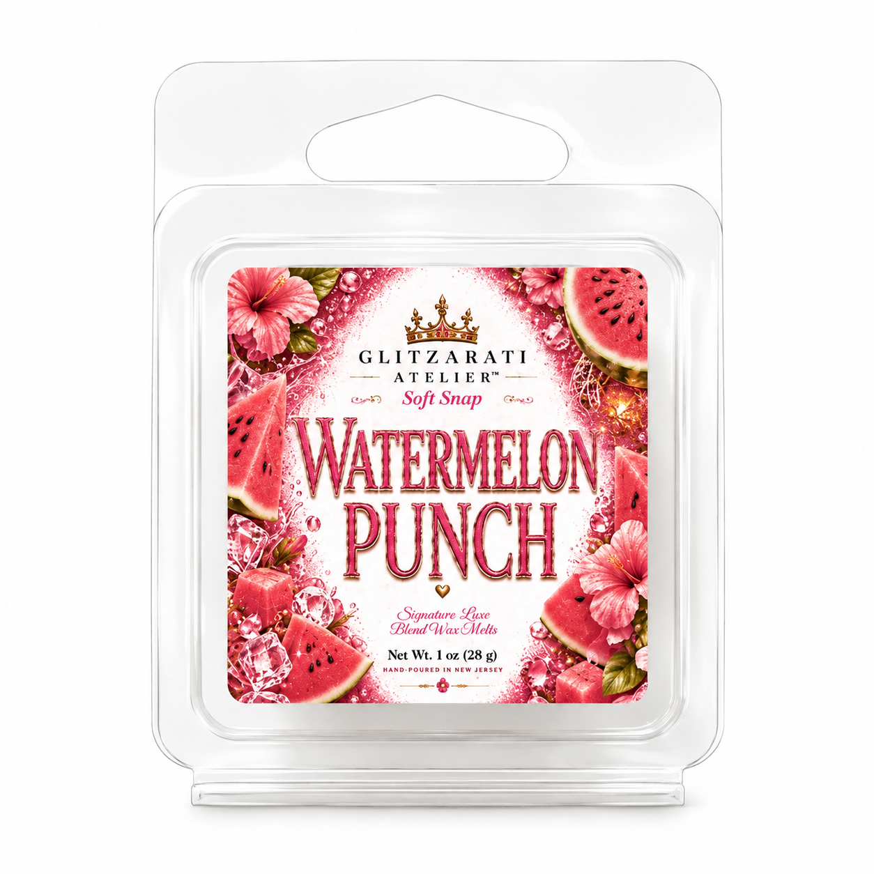 Watermelon Punch | Signature Luxe Blend Wax Melt | Sugared Watermelon, Fresh Orange & Sweet Berry | 1 oz Clamshell | Glitzarati Atelier™