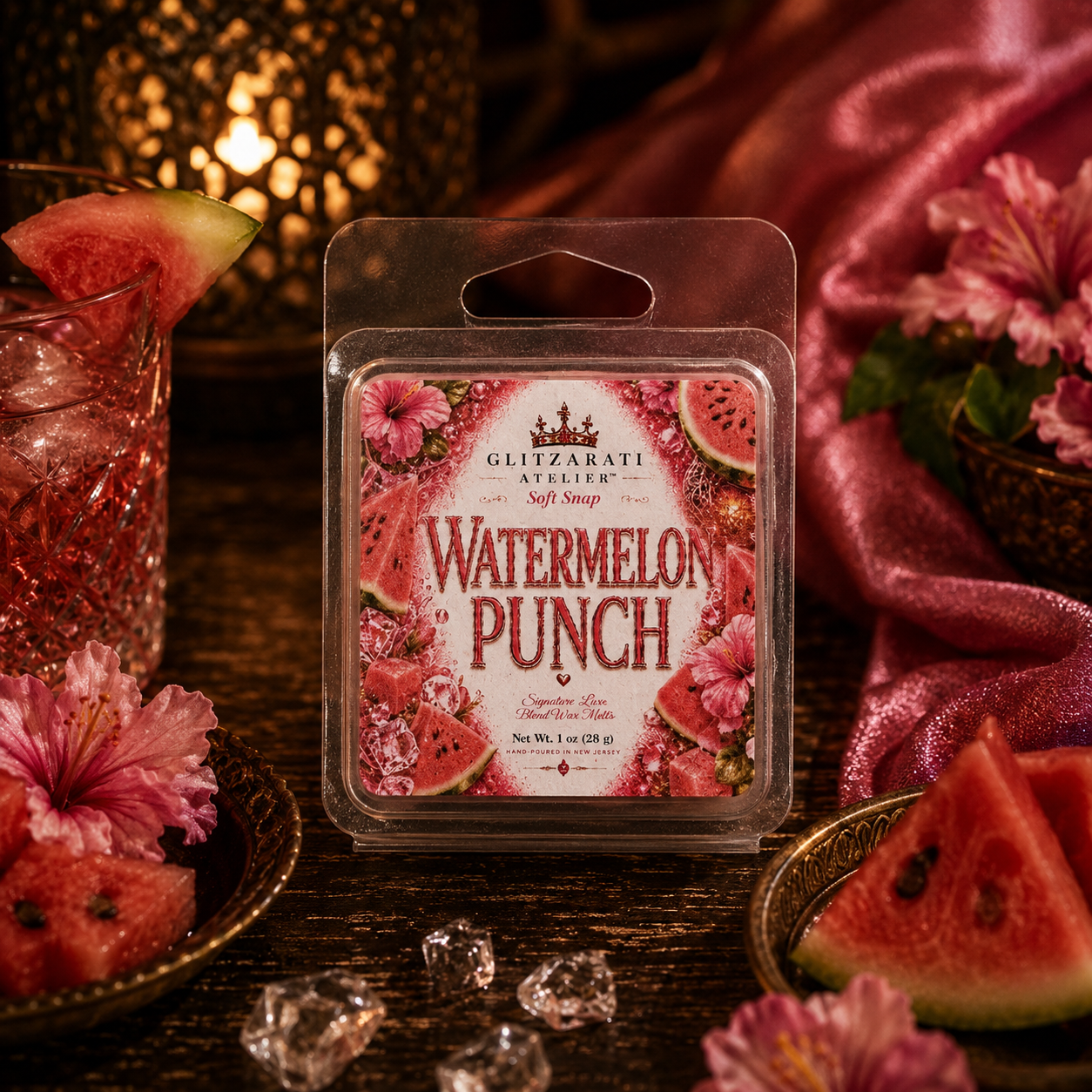 Watermelon Punch | Signature Luxe Blend Wax Melt | Sugared Watermelon, Fresh Orange & Sweet Berry | 1 oz Clamshell | Glitzarati Atelier™
