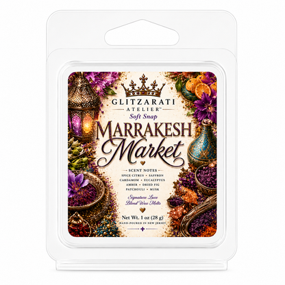 Glitzarati Atelier Marrakesh Market wax melt packaging on a white background