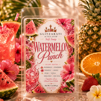 Watermelon Punch | Signature Luxe Blend Wax Melt | Sugared Watermelon, Fresh Orange & Sweet Berry | 5 oz Clamshell | Glitzarati Atelier™