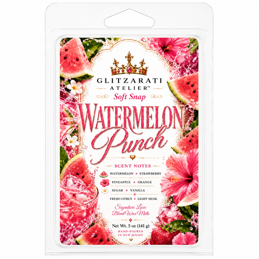 Watermelon Punch | Signature Luxe Blend Wax Melt | Sugared Watermelon, Fresh Orange & Sweet Berry | 5 oz Clamshell | Glitzarati Atelier™