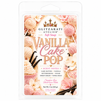 Vanilla Cake Pop | Signature Luxe Blend Wax Melt | Cake Batter, Vanilla & Buttercream Sugar | 5 oz Clamshell | Glitzarati Atelier™