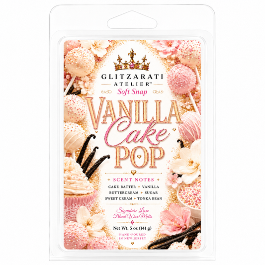 Vanilla Cake Pop | Signature Luxe Blend Wax Melt | Cake Batter, Vanilla & Buttercream Sugar | 5 oz Clamshell | Glitzarati Atelier™