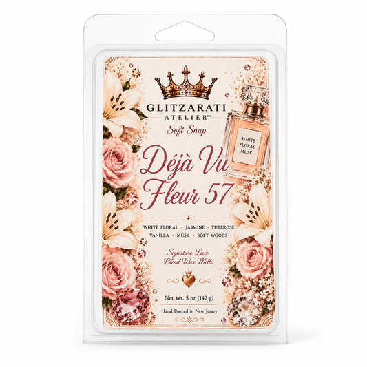 Glitzarati Atelier 'Deja Vu Fleur 57' soft snap packaging with floral design