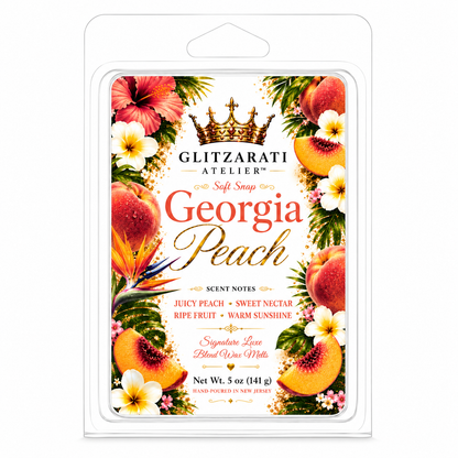 Georgia Peach scented wax melt packaging with floral design