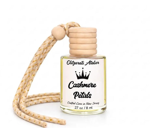 Cashmere Petals | Luxe Hanging Car Diffuser | White Grapefruit, Tea Rose & Amber Musk | Refillable Glass Freshener