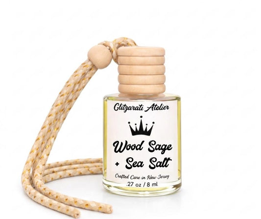 Wood Sage And Sea Salt | Luxe Hanging Car Diffuser | Citrus, Soft Florals & Woody Amber Musk | Refillable Glass Freshener