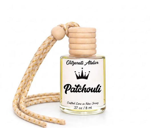 Patchouli | Luxe Hanging Car Diffuser | Ginger, Clove & Cedar Patchouli | Refillable Glass Freshener