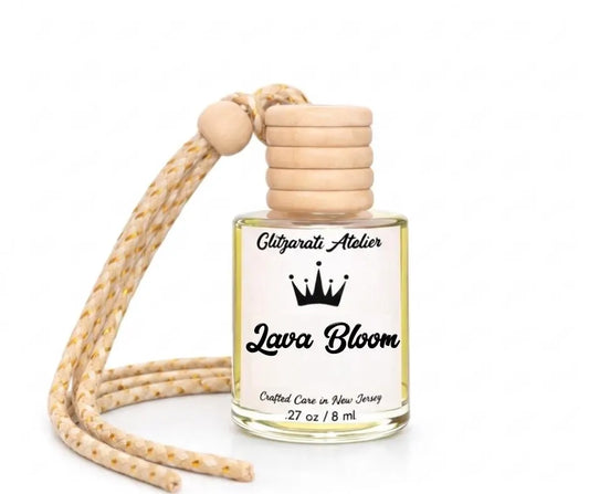 Lava Bloom | Luxe Hanging Car Diffuser | Tropical Fruits, Sugared Citrus & Exotic Green Notes | Refillable Glass Freshener