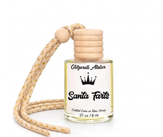 Santa Farts | Luxe Hanging Car Diffuser | Creamy Chocolate, Vanilla & Cotton Candy | Refillable Glass Freshener