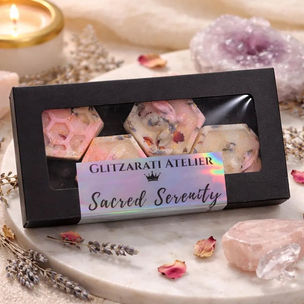 Sacred Crown™ Manifestation Bee Melts – Sacred Serenity | Frankincense, Myrrh, Rose & Lavender | Set of 4 Luxe Wax Melts | Net Wt. 2.8 oz